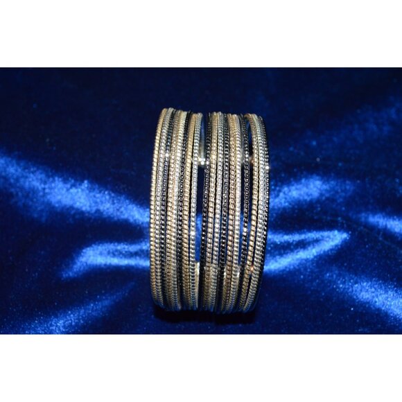 Premier Designs All That Jazz Gold Black Silver Tone Wire Wrap Cuff Bracelet - Picture 1 of 4
